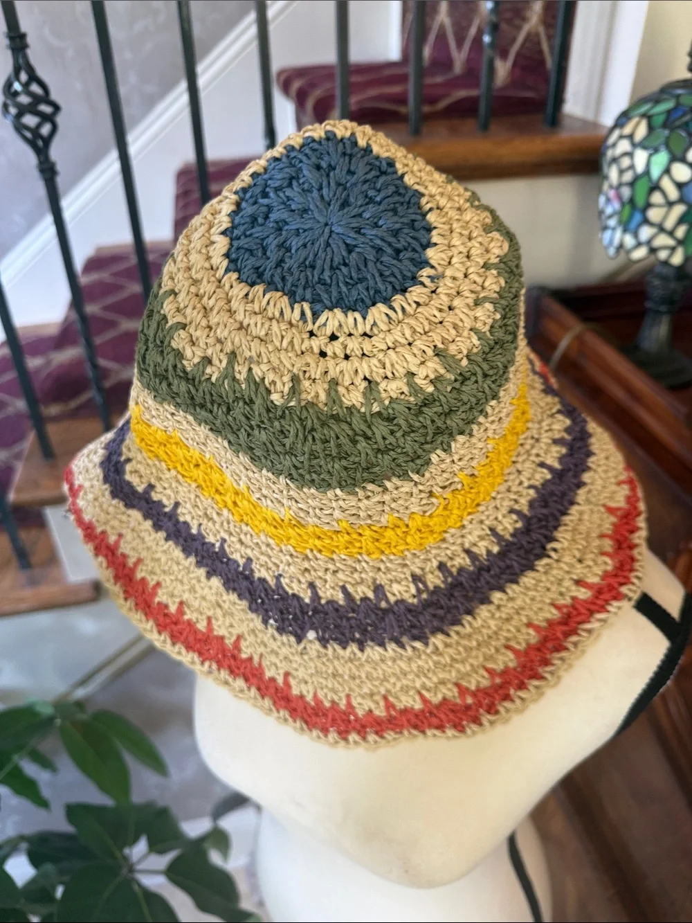 Ladies, multicolor, straw, sun hat, excellent condition